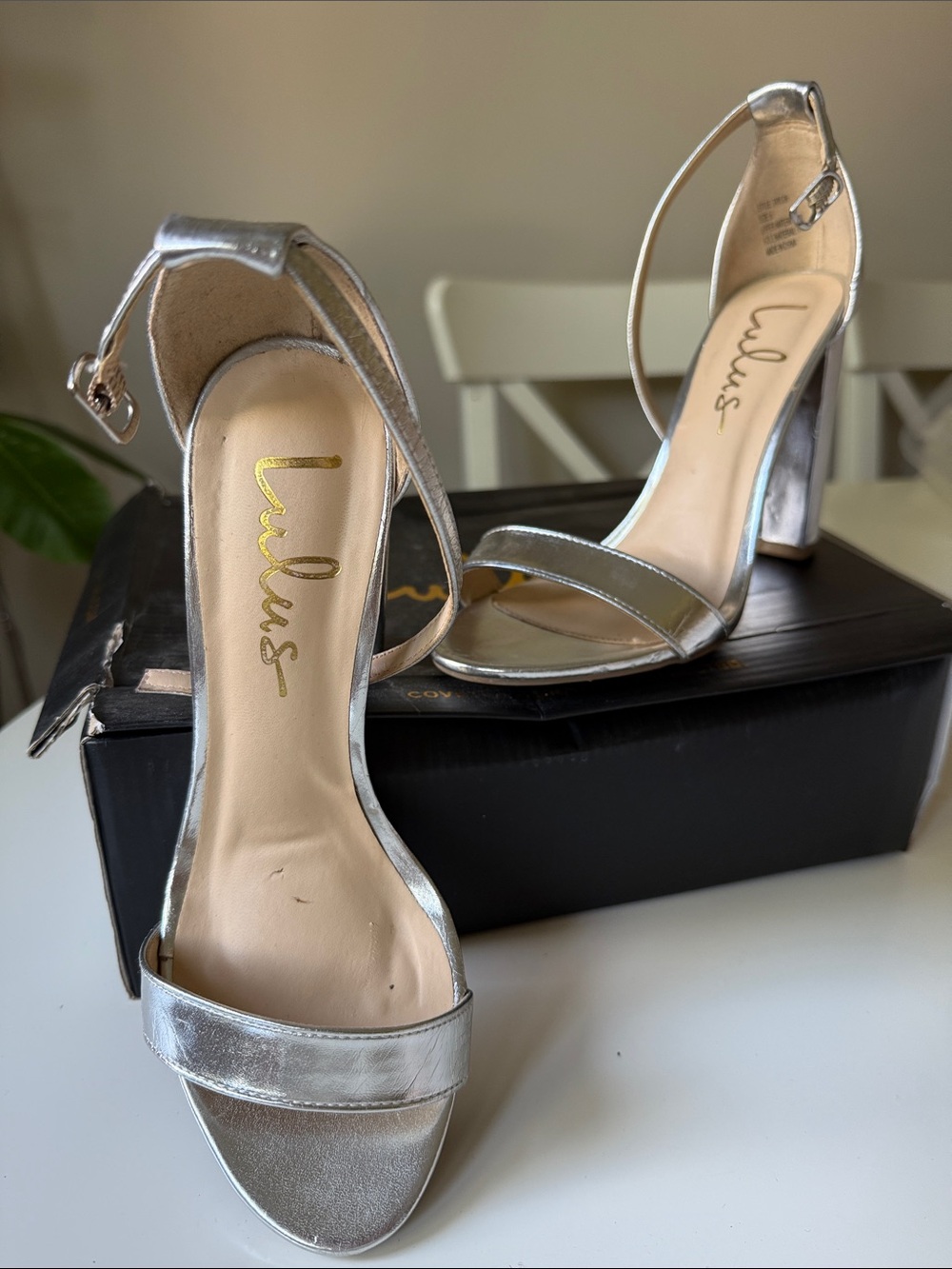 Lulu's Silver Metallic Ankle-Strap Block Heels